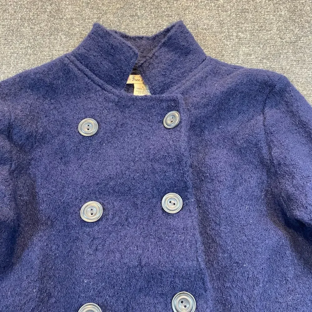 Free People Women Large Double Breasted Sweater Jacket Button Belted Wool Boho
